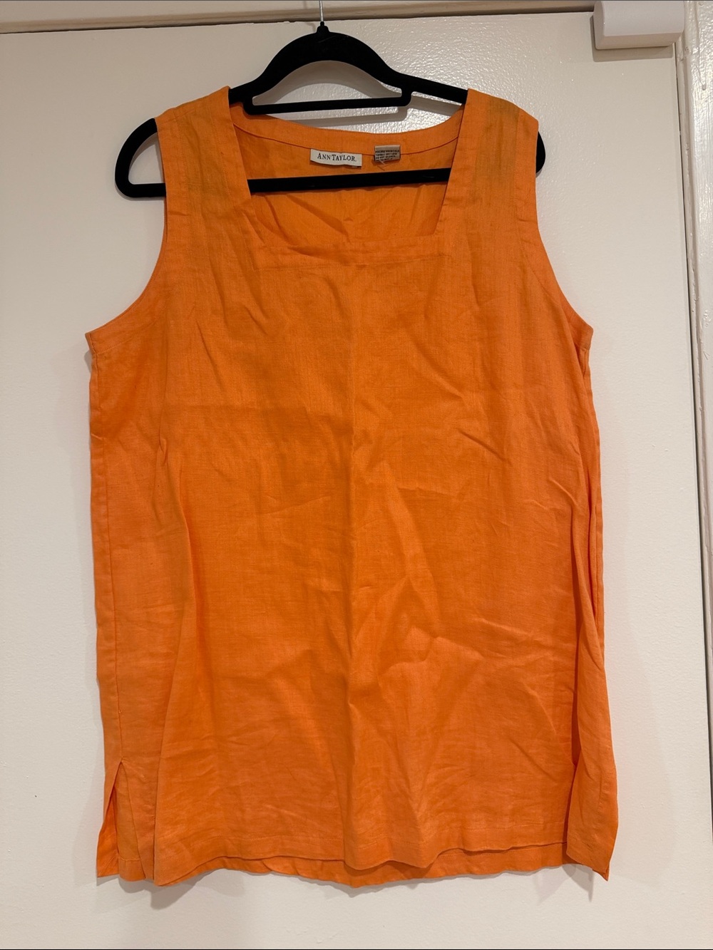 Vintage Ann Taylor Linen Square Neck Tank in Bright Orange
